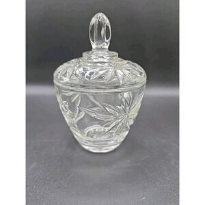 Vintage Anchor Hocking Clear Prescut Glass Star of David Sugar Bowl w/ Lid